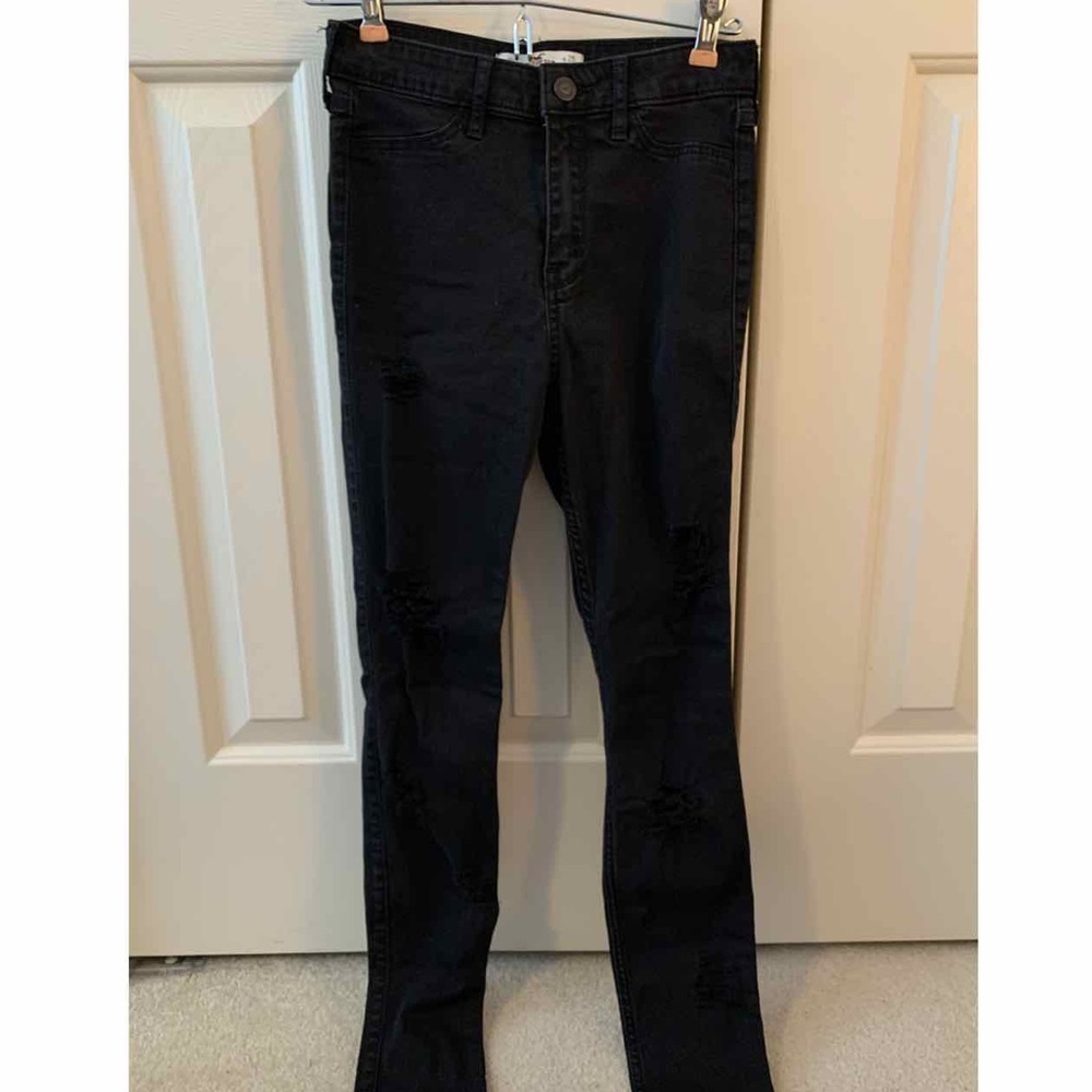 Black Ripped Skinny Jeans - High Rise - Hollister